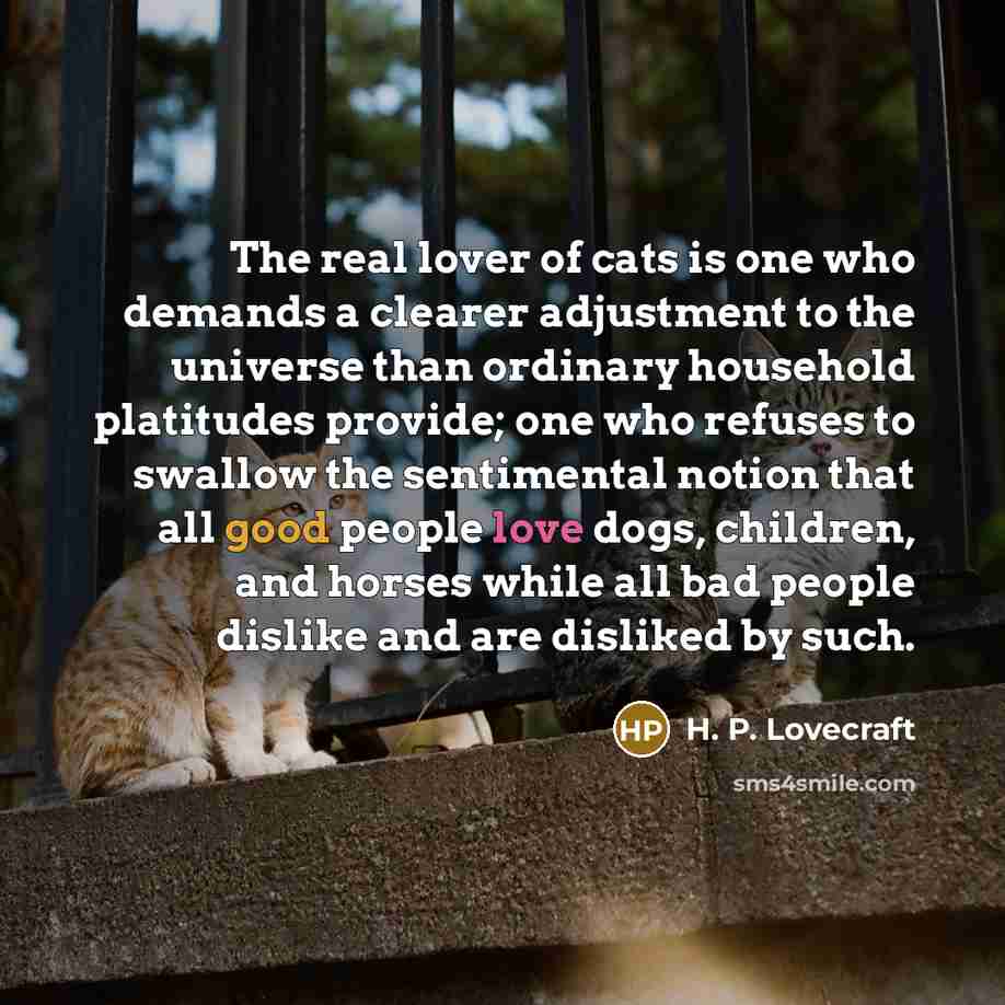 “The real lover of cats is one who demands a…” quote by H. P. Lovecraft