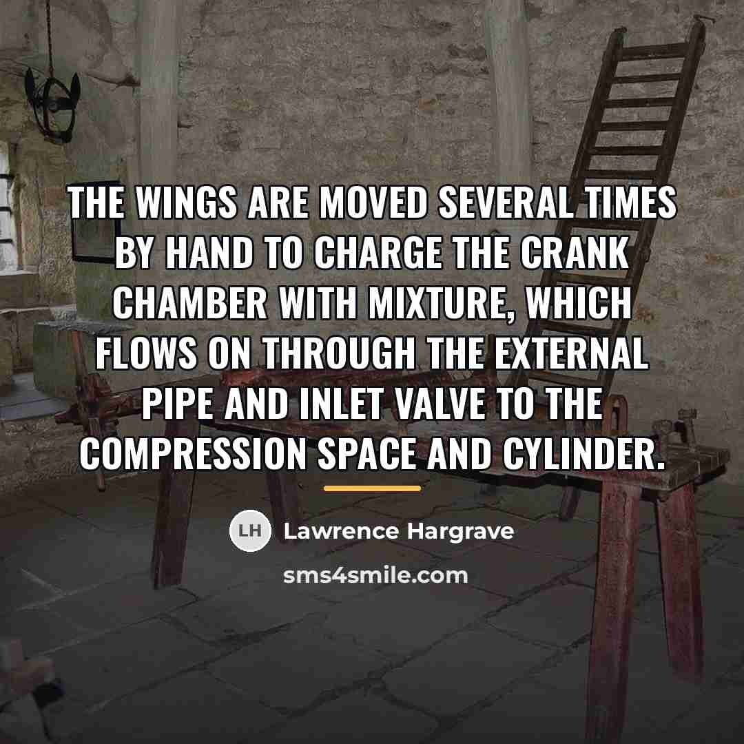 “The wings are moved several times by hand to charge…” quote by Lawrence Hargrave