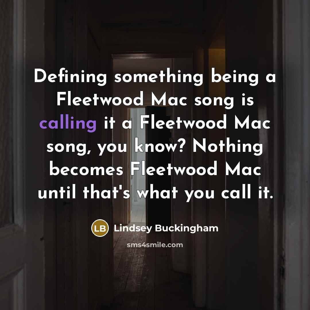 “Defining something being a Fleetwood Mac song is calling it…” quote by Lindsey Buckingham