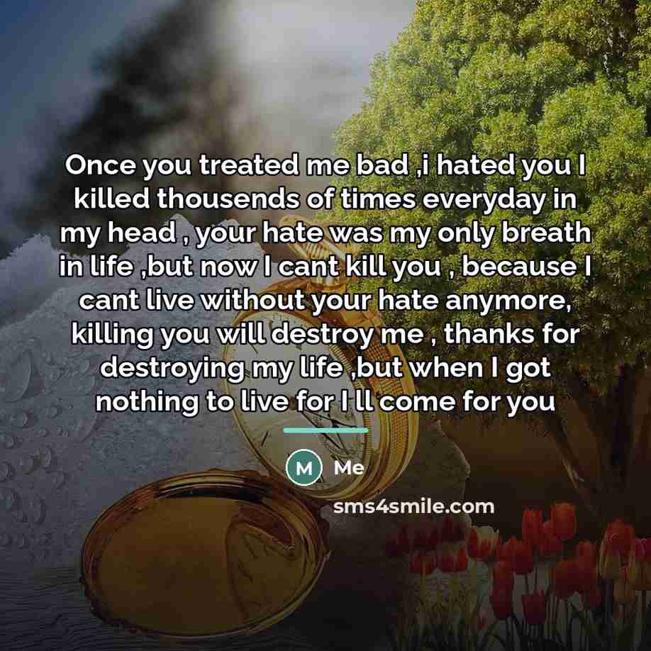 “Once you treated me bad ,i hated you I killed…” quote by Me