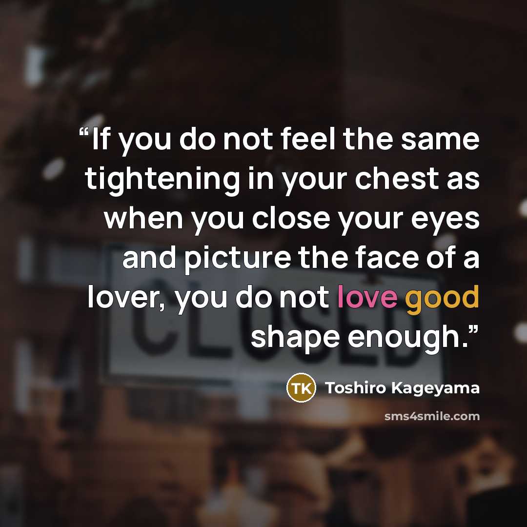 “If you do not feel the same tightening in your chest as when you close your eyes and picture the face of a lover, you do not love good shape enough.” quote by Toshiro Kageyama
