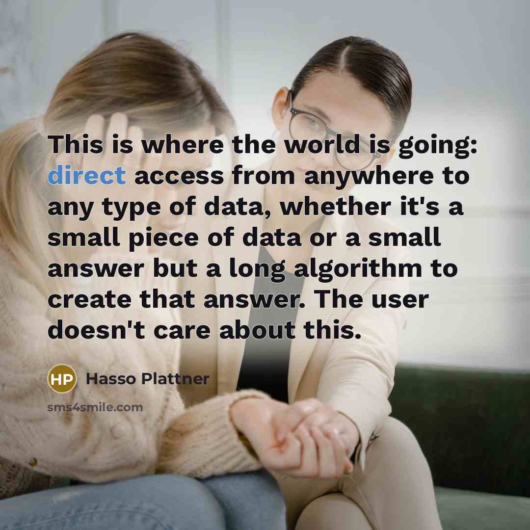 “This is where the world is going: direct access from…” quote by Hasso Plattner
