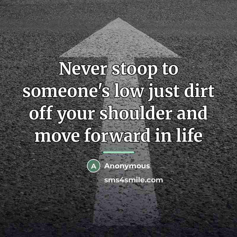 “Never stoop to someone's low just dirt off your shoulder…” quote by Anonymous