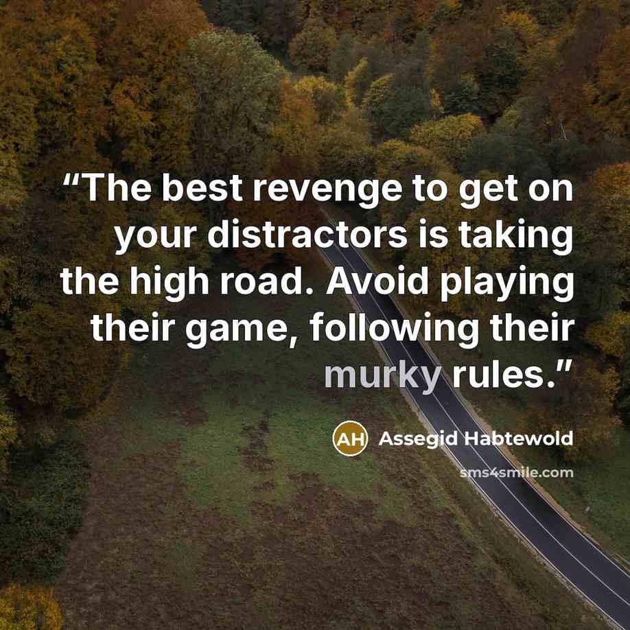 “The best revenge to get on your distractors is taking the high road. Avoid playing their game, following their murky rules.” quote by Assegid Habtewold