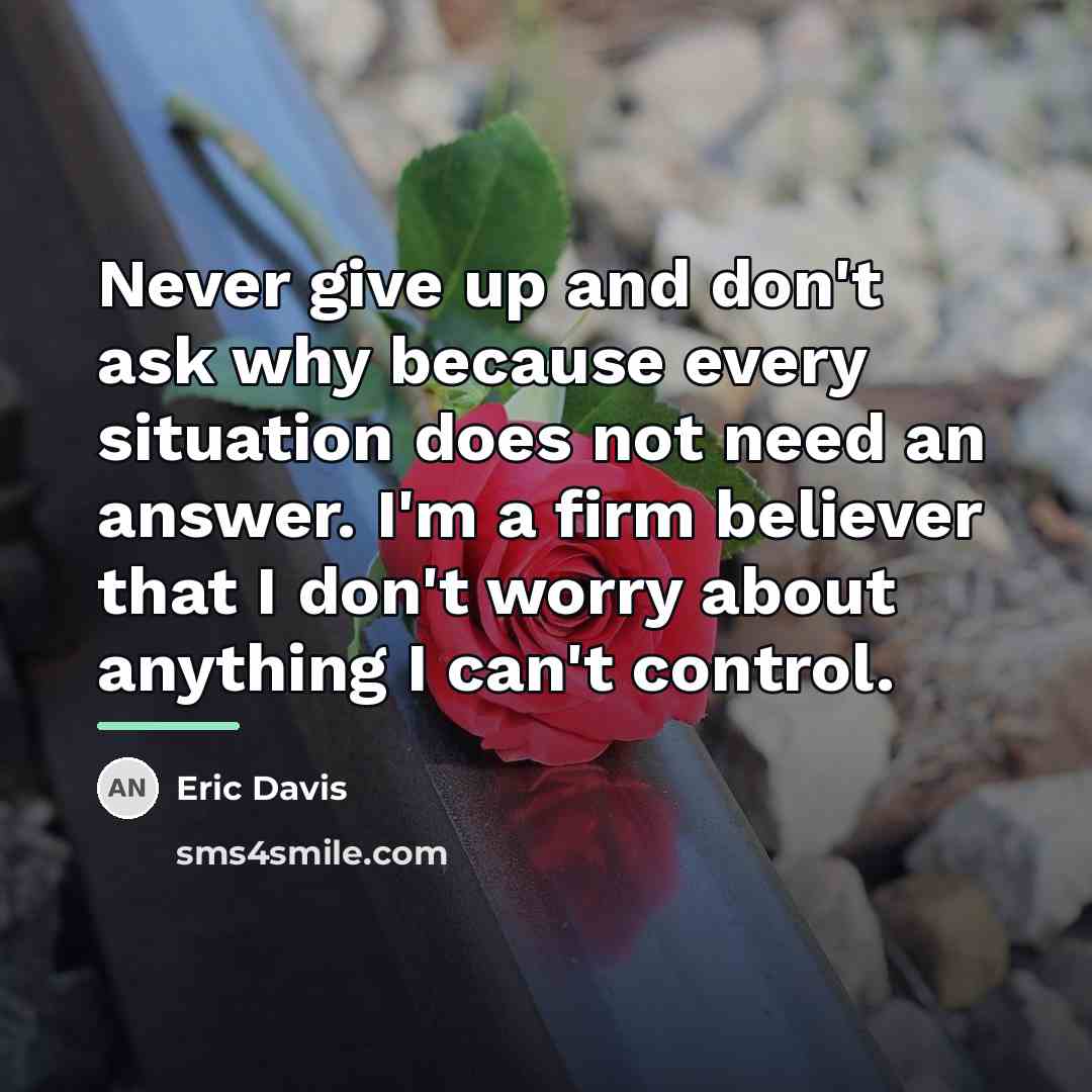 “Never give up and don't ask why because every situation…” quote by Eric Davis