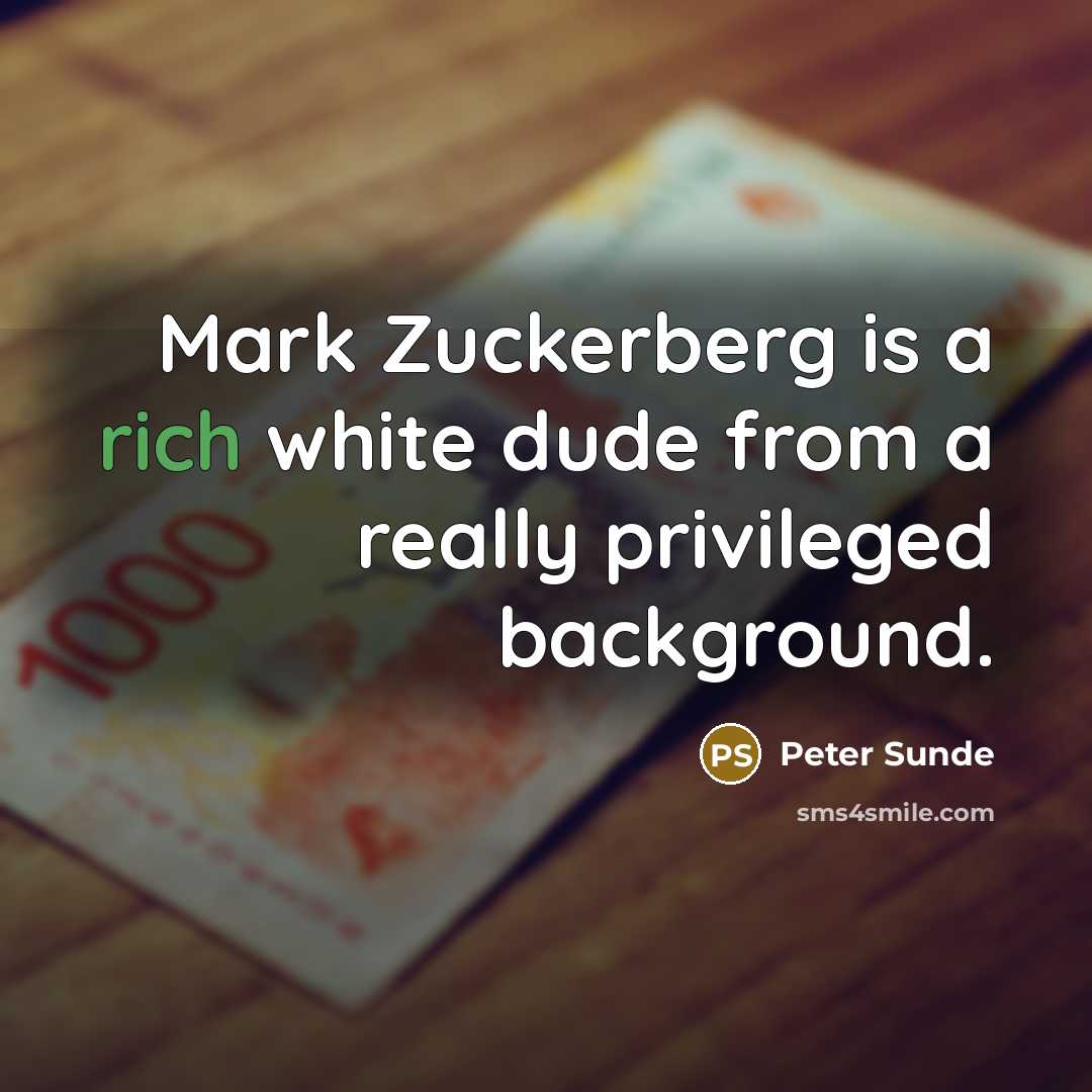 “Mark Zuckerberg is a rich white dude from a really…” quote by Peter Sunde