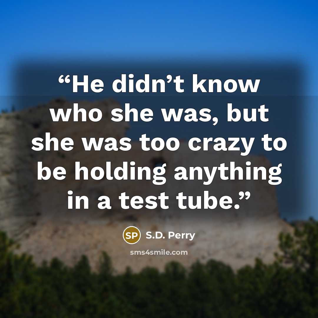 “He didn’t know who she was, but she was too crazy to be holding anything in a test tube.” quote by S.D. Perry