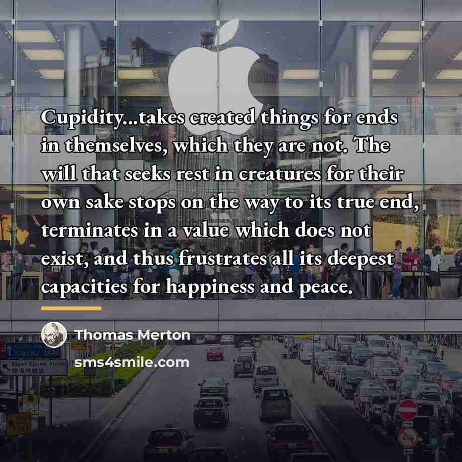 “Cupidity...takes created things for ends in themselves, which they are…” quote by Thomas Merton