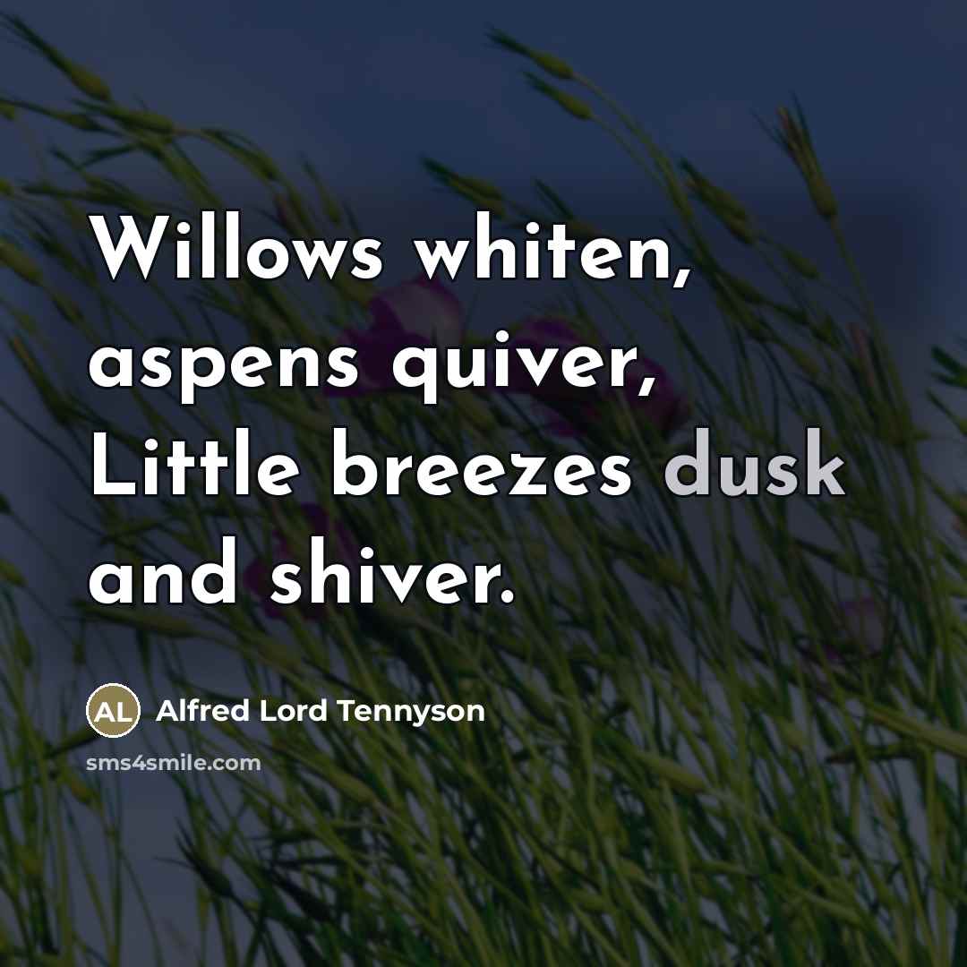 “Willows whiten, aspens quiver, Little breezes dusk and shiver.…” quote by Alfred Lord Tennyson
