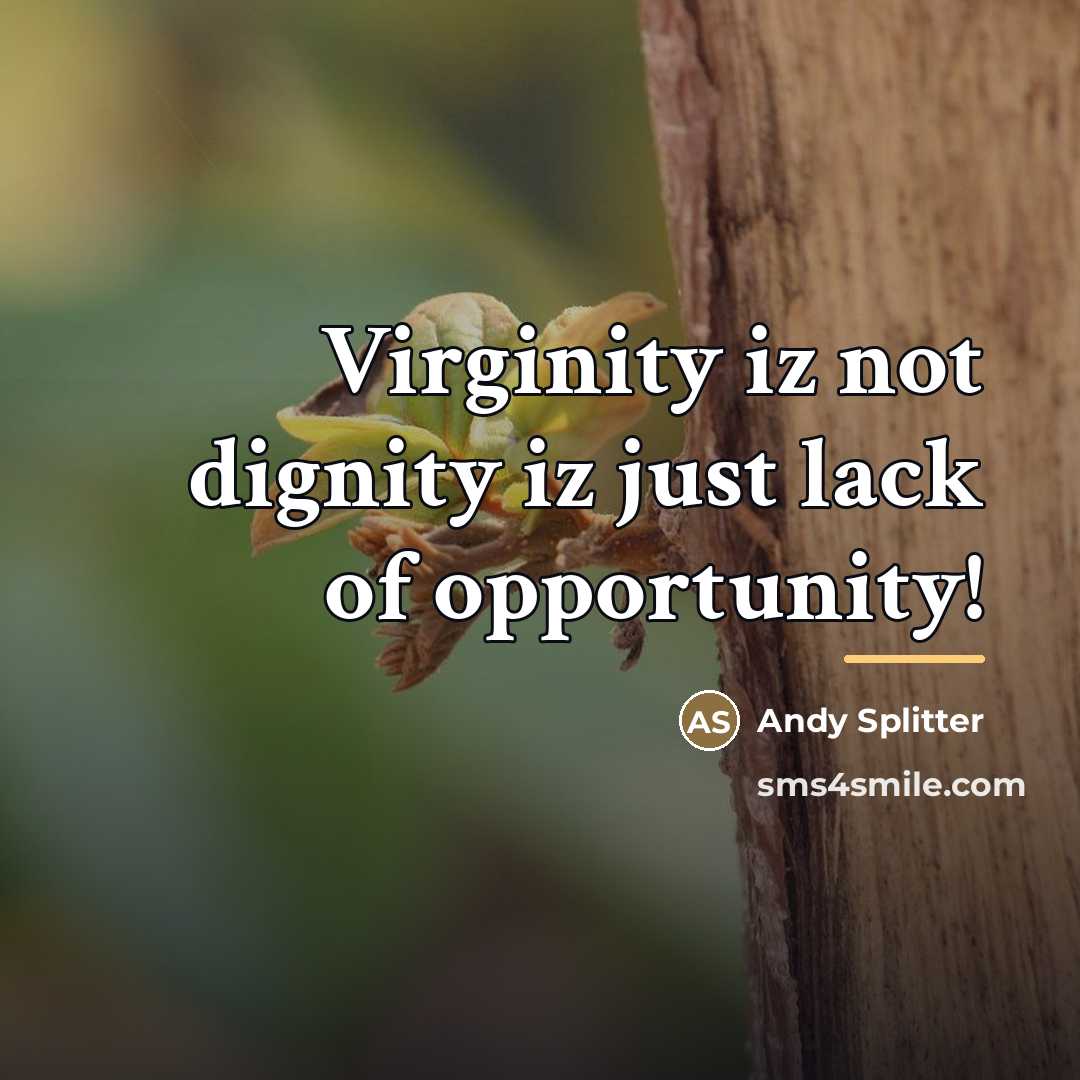 “Virginity iz not dignity iz just lack of opportunity!…” quote by Andy Splitter