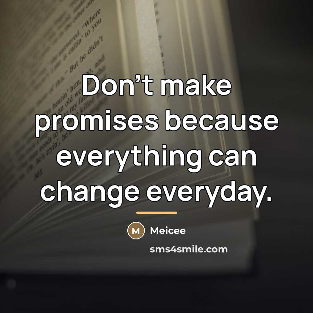“Don't make promises because everything can change everyday.…” quote by Meicee