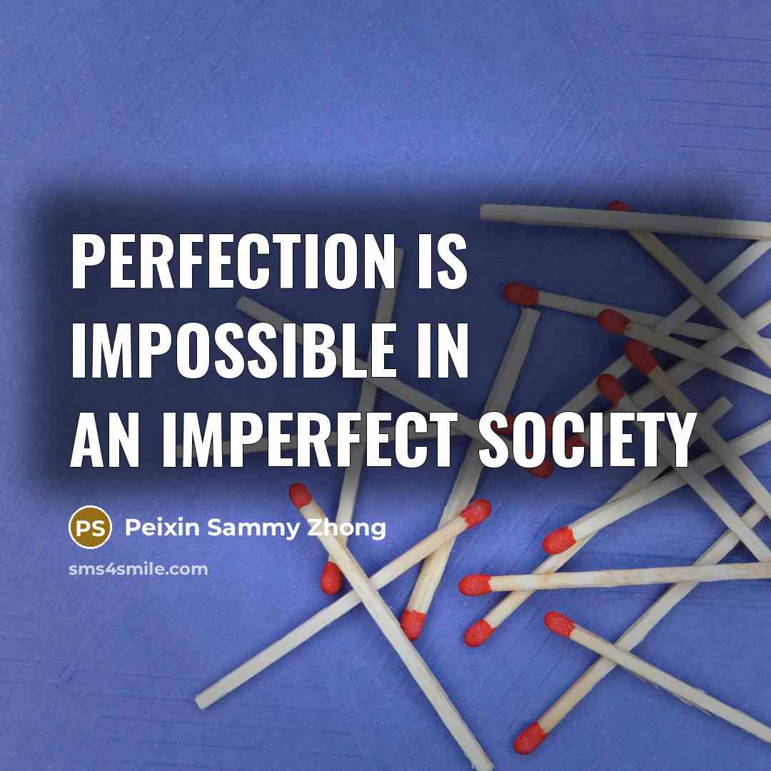 “Perfection is impossible in an imperfect society” quote by Peixin Sammy Zhong