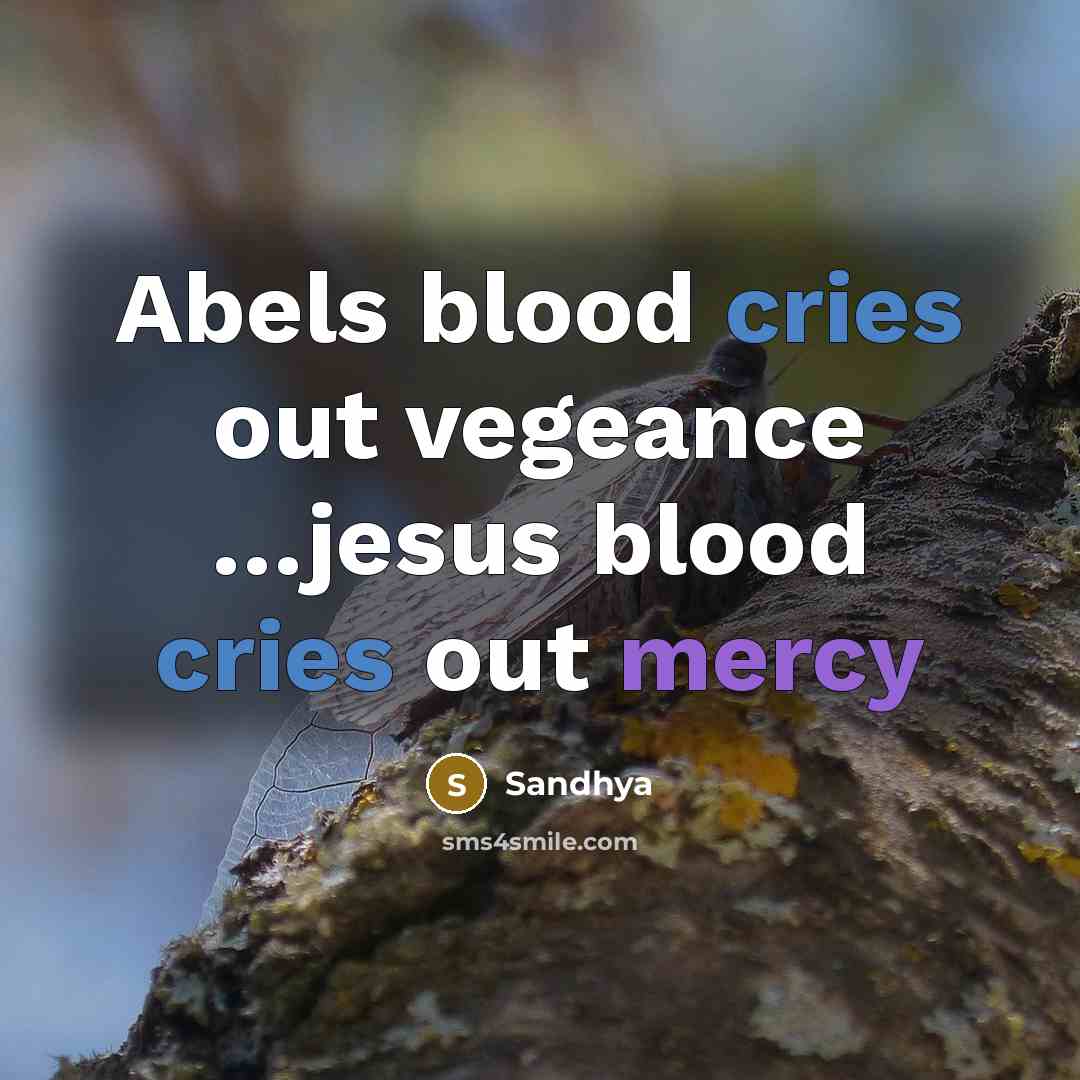 “Abels blood cries out vegeance …jesus blood cries out mercy” quote by Sandhya