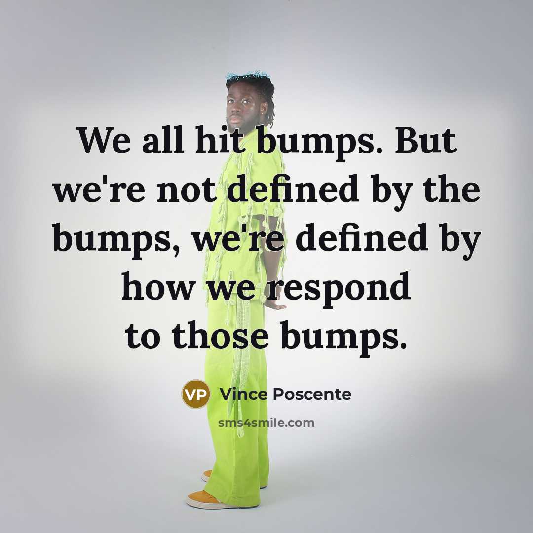 “We all hit bumps. But we're not defined by the…” quote by Vince Poscente
