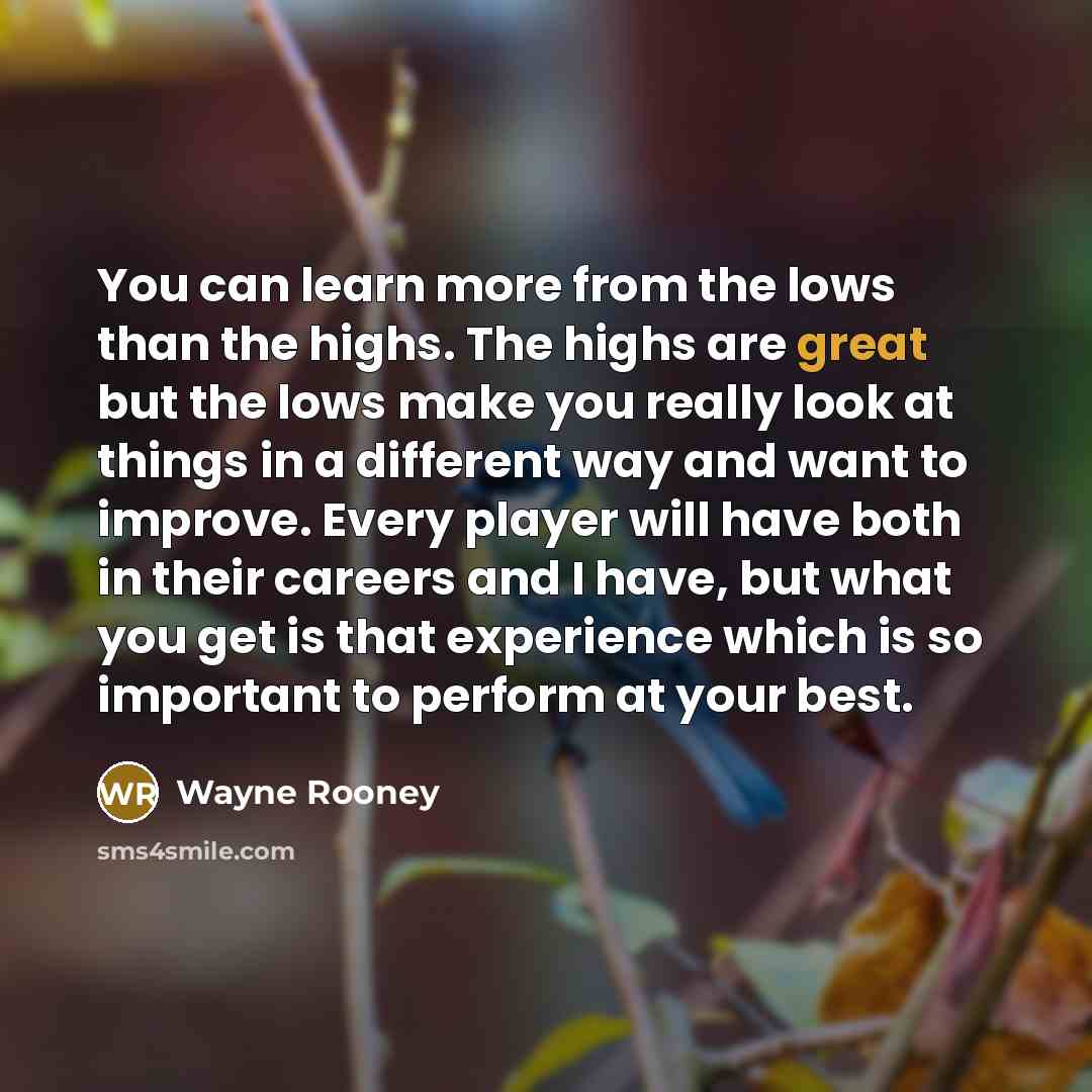 “You can learn more from the lows than the highs.…” quote by Wayne Rooney