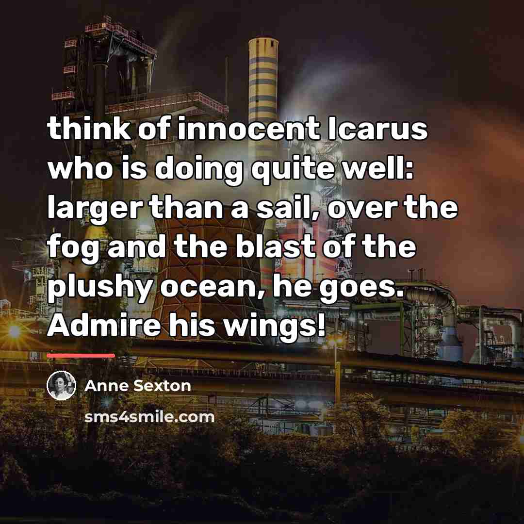 “think of innocent Icarus who is doing quite well: larger…” quote by Anne Sexton