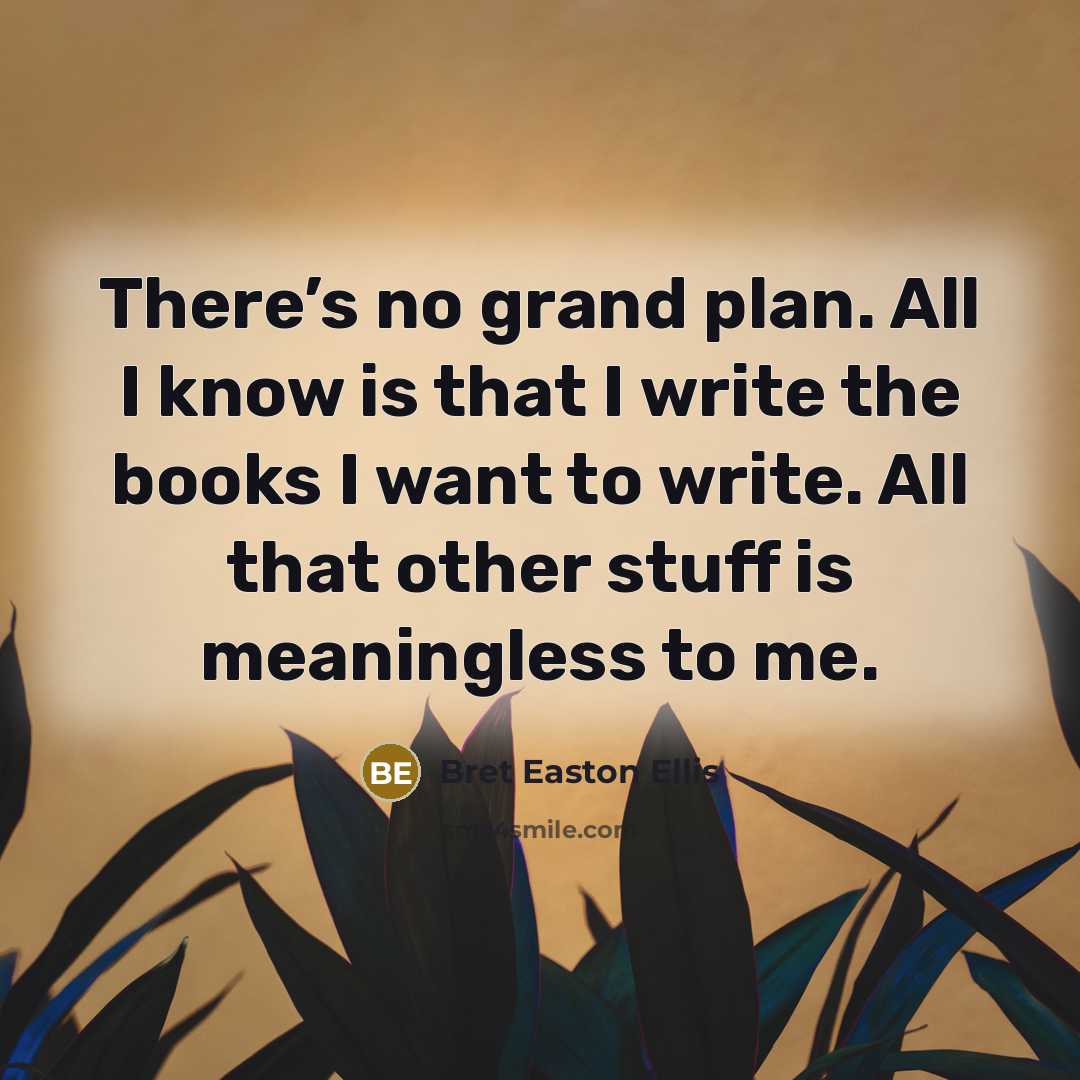 “There’s no grand plan. All I know is that I…” quote by Bret Easton Ellis