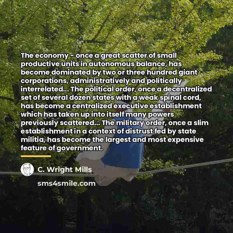 “The economy - once a great scatter of small productive…” quote by C. Wright Mills