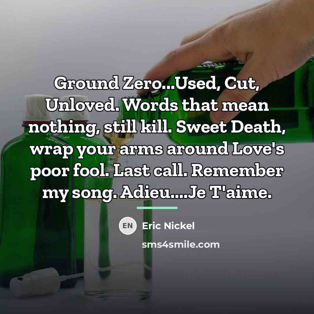 “Ground Zero...Used, Cut, Unloved. Words that mean nothing, still kill.…” quote by Eric Nickel