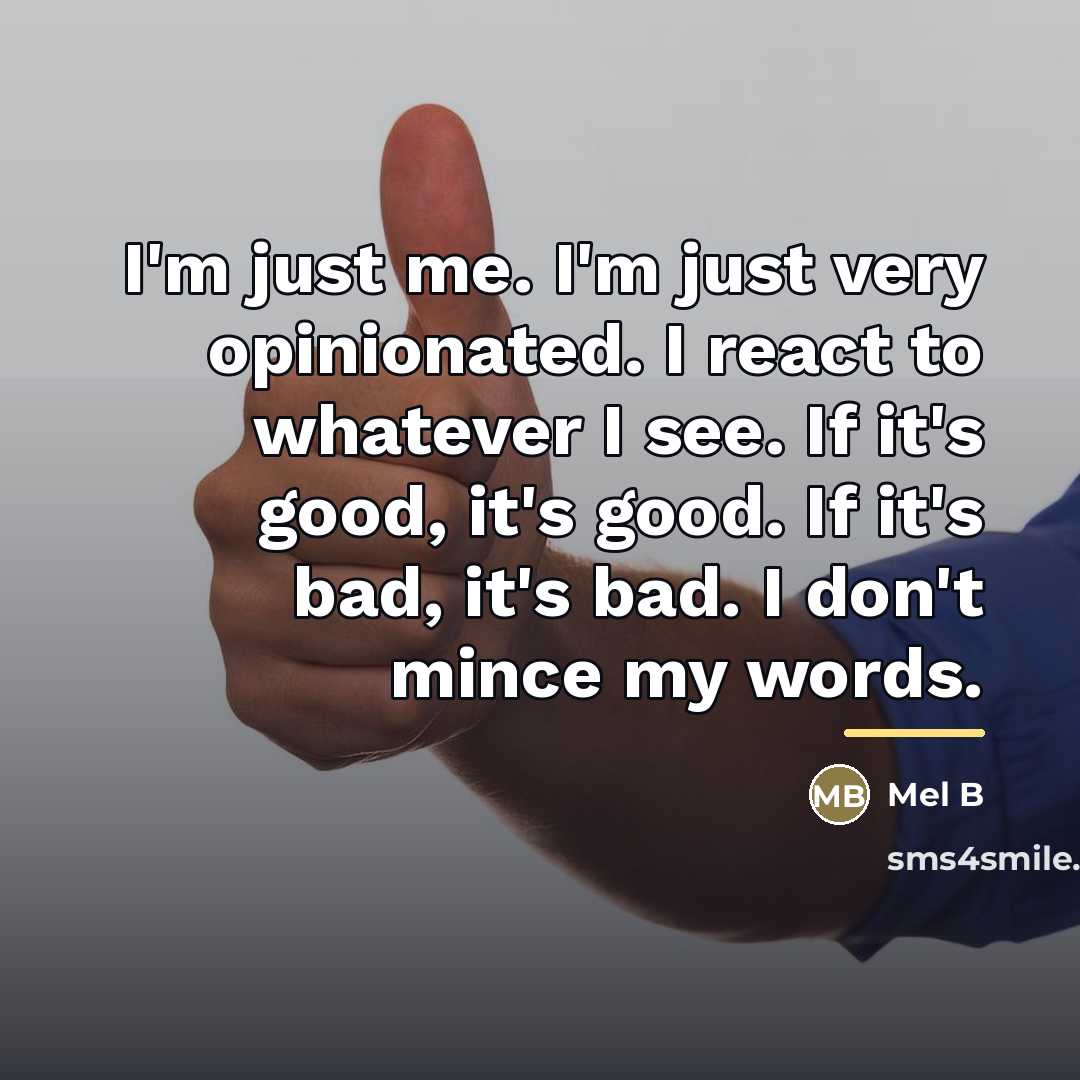 “I'm just me. I'm just very opinionated. I react to…” quote by Mel B