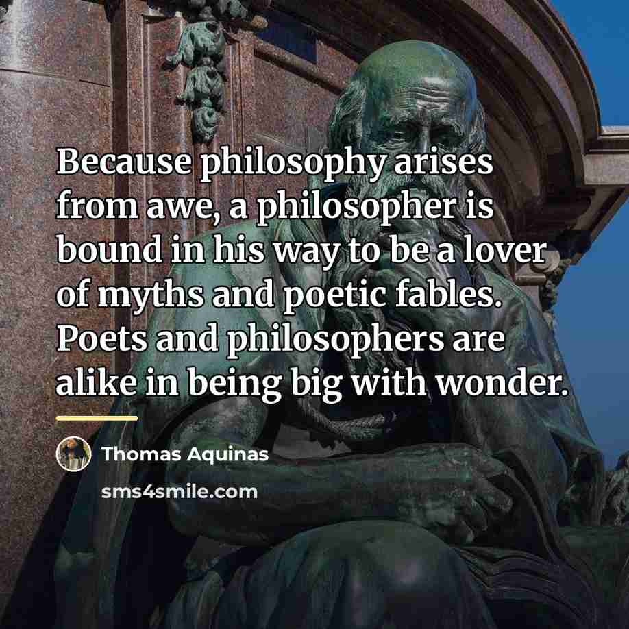 “Because philosophy arises from awe, a philosopher is bound in…” quote by Thomas Aquinas
