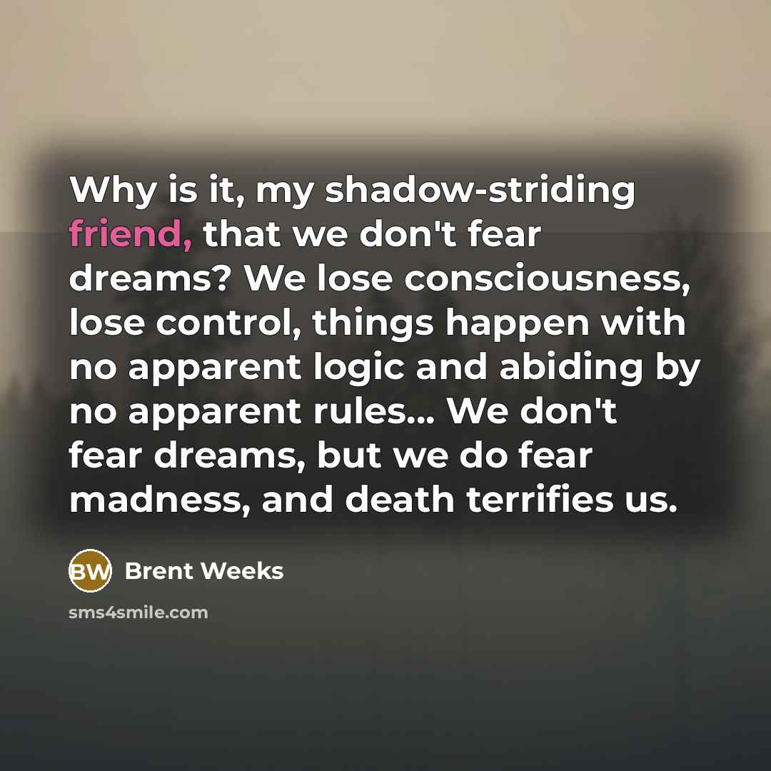 “Why is it, my shadow-striding friend, that we don't fear…” quote by Brent Weeks