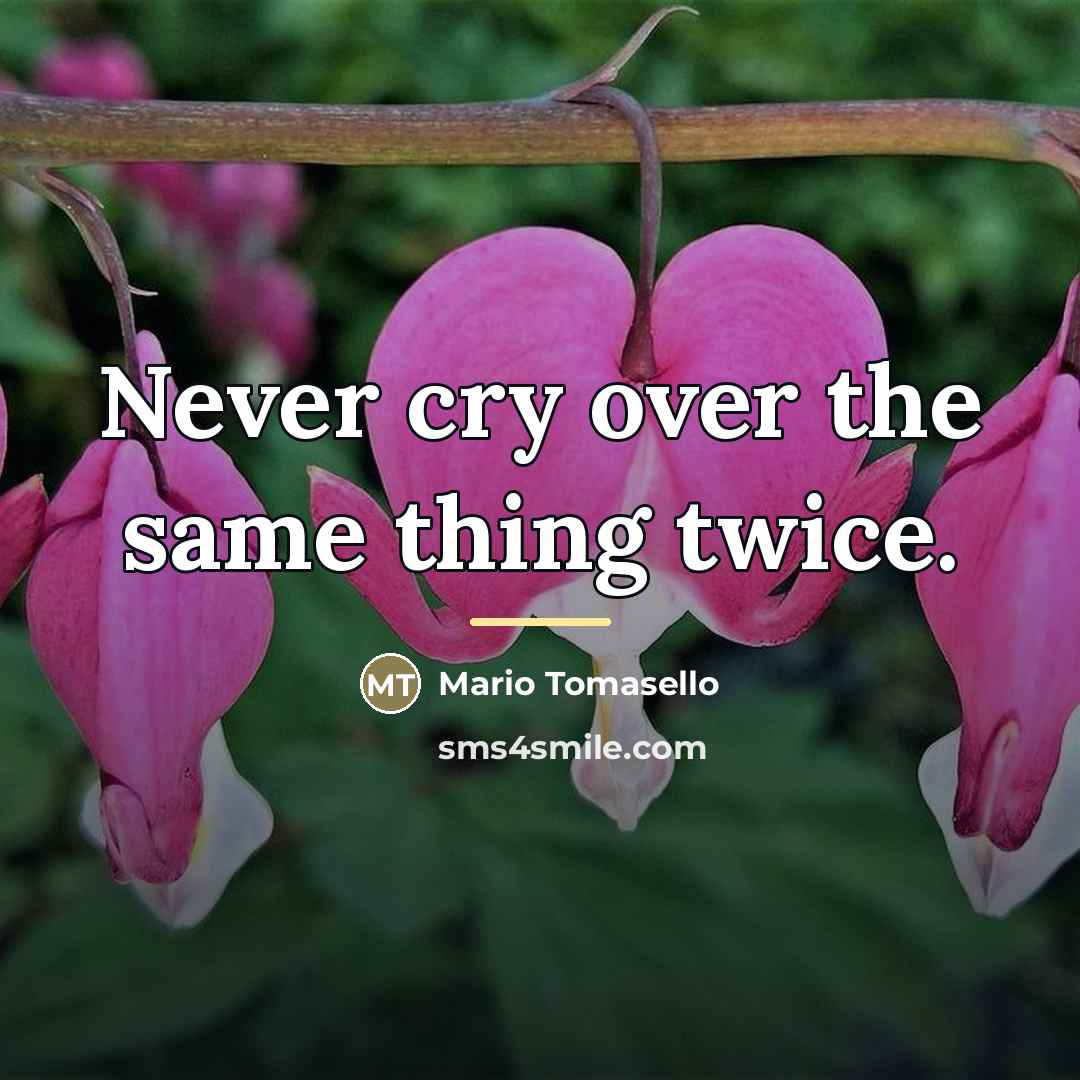 “Never cry over the same thing twice.…” quote by Mario Tomasello