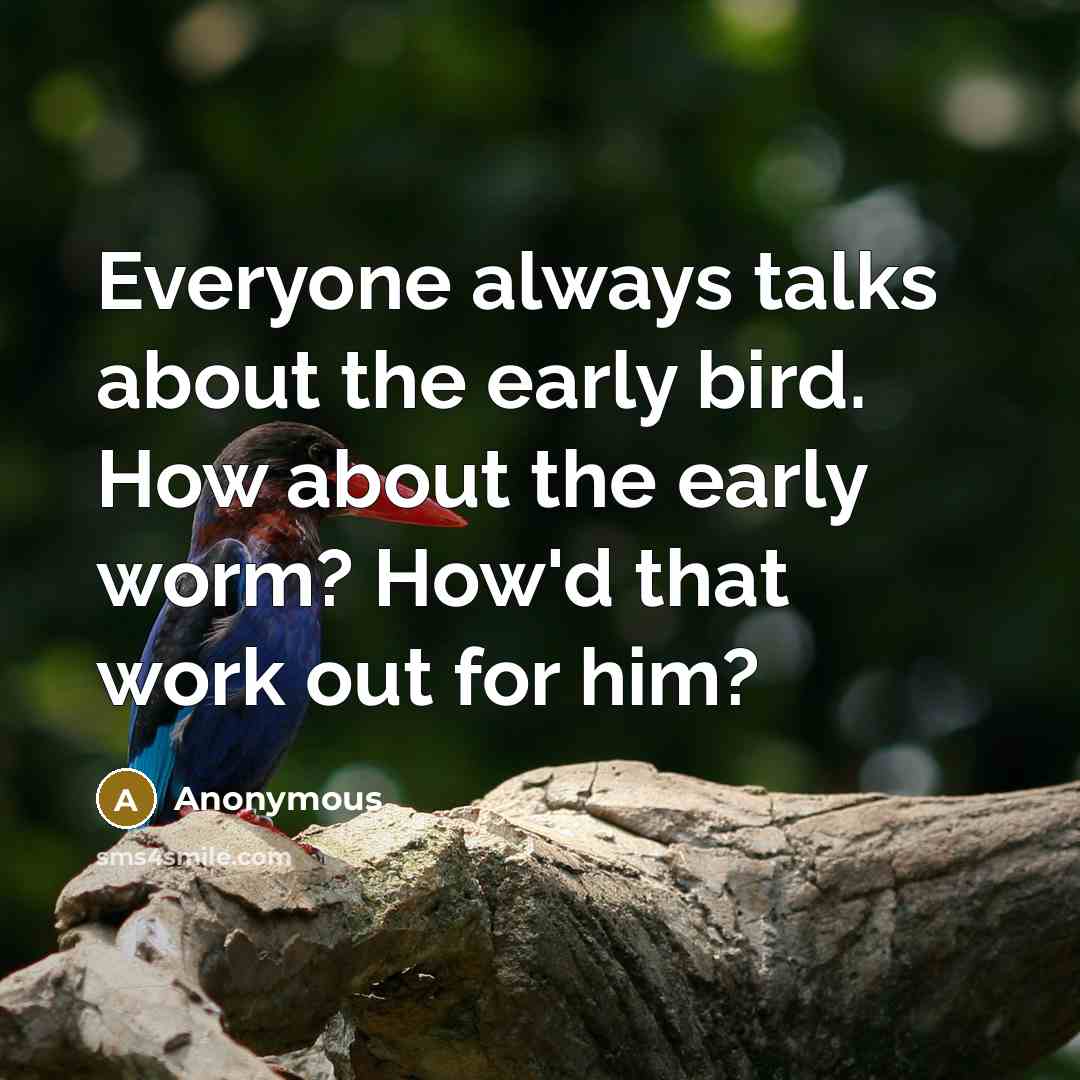 “Everyone always talks about the early bird. How about the early worm? How'd that work out for him?” quote by Anonymous