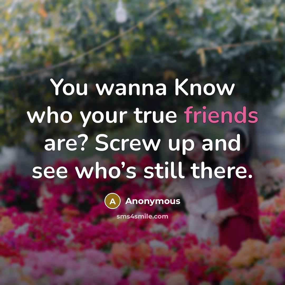 “You wanna Know who your true friends are? Screw up and see who’s still there.” quote by Anonymous