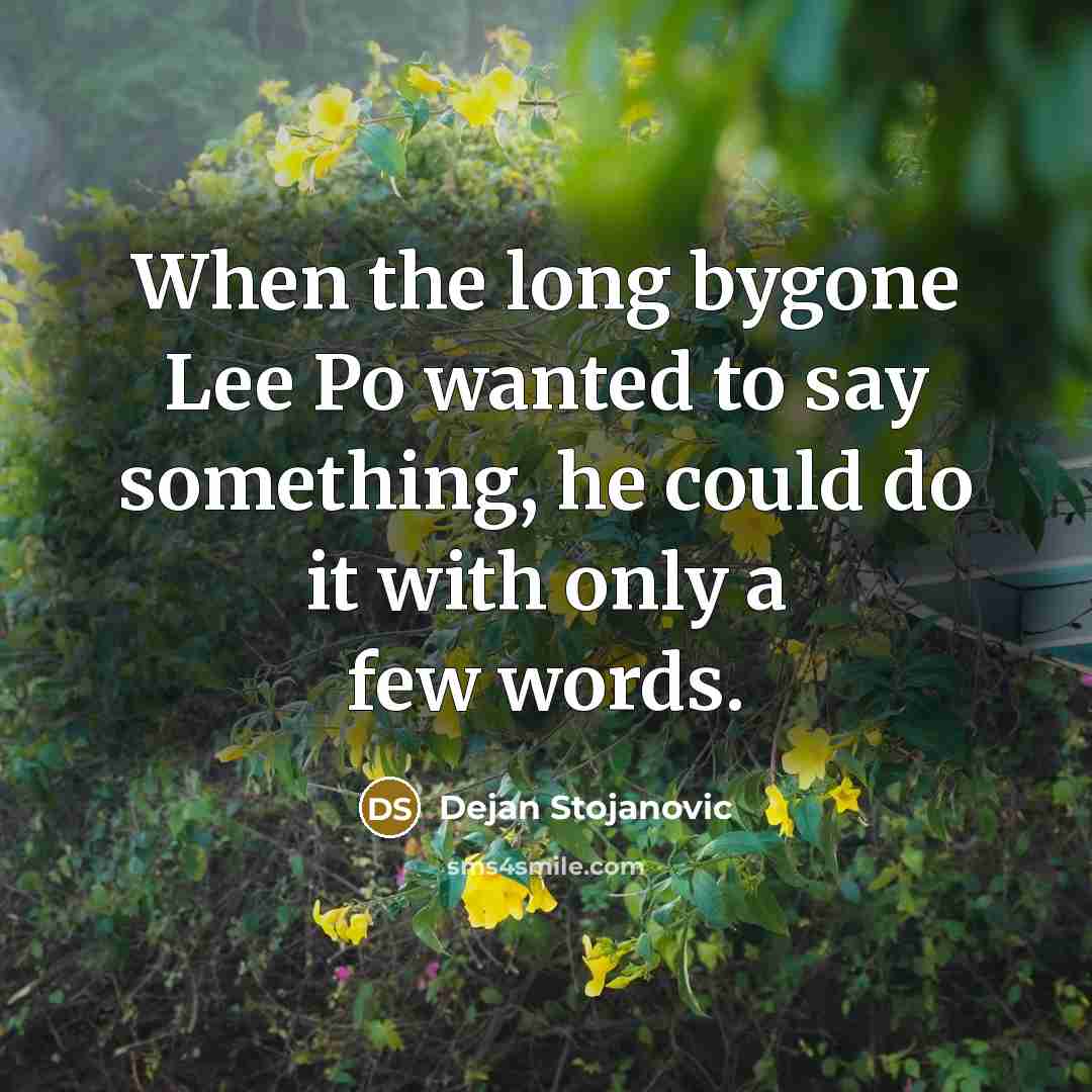 “When the long bygone Lee Po wanted to say something,…” quote by Dejan Stojanovic