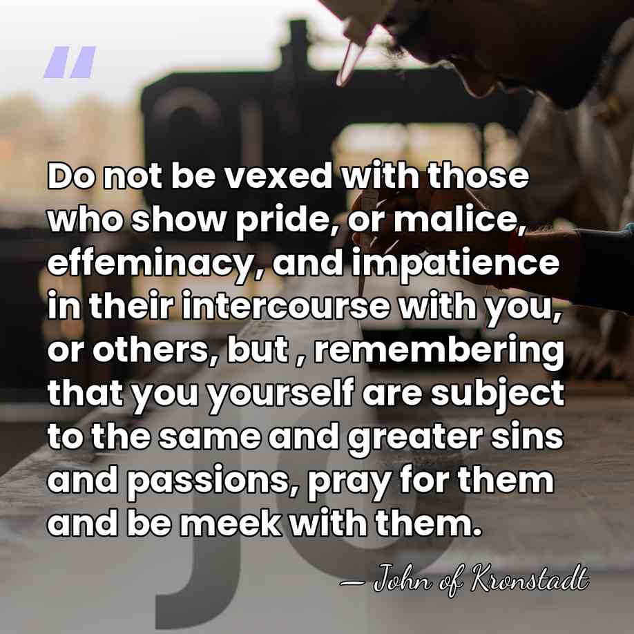 Do not be vexed with those who show pride, or malice, effeminacy,&hellip; - John of Kronstadt