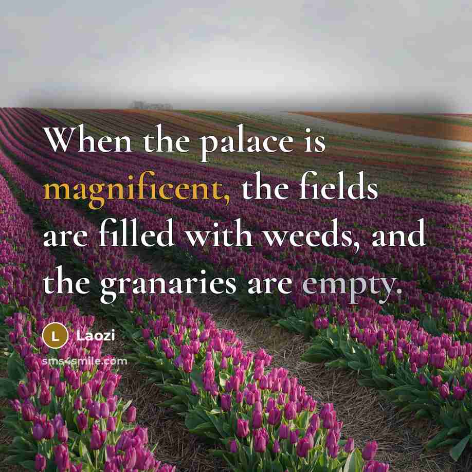 “When the palace is magnificent, the fields are filled with…” quote by Laozi