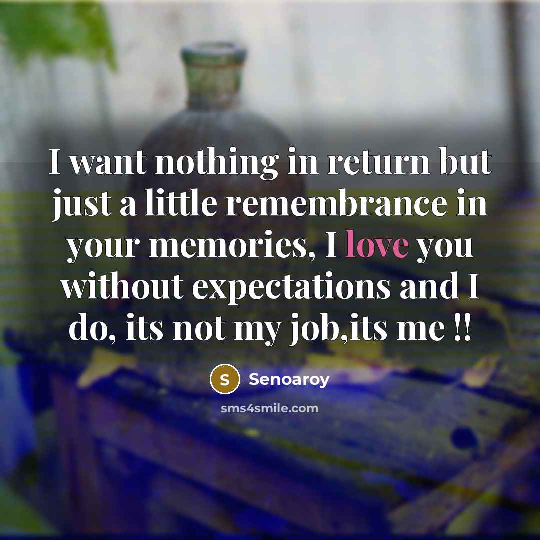 “I want nothing in return but just a little remembrance in your memories, I love you without expectations and I do, its not my job,its me !!” quote by Senoaroy
