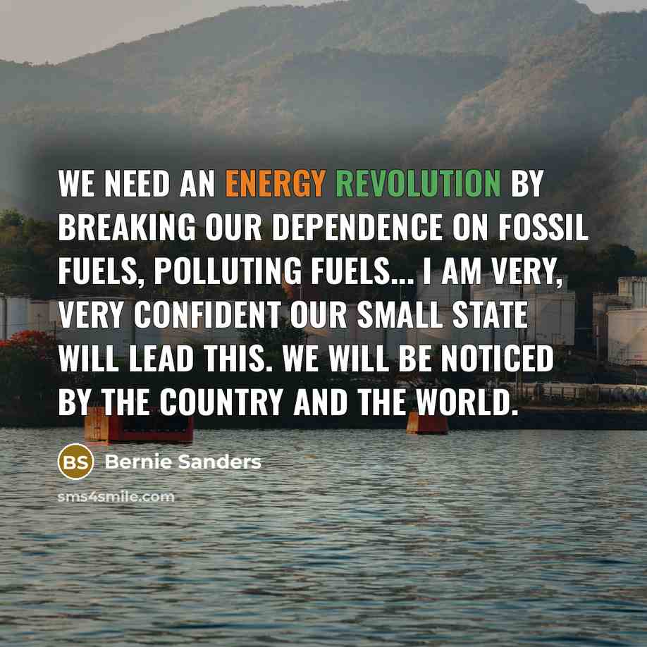 “We need an energy revolution by breaking our dependence on fossil fuels, polluting fuels... I am very, very confident our small state will lead this. We will be noticed by the country and the world.” quote by Bernie Sanders
