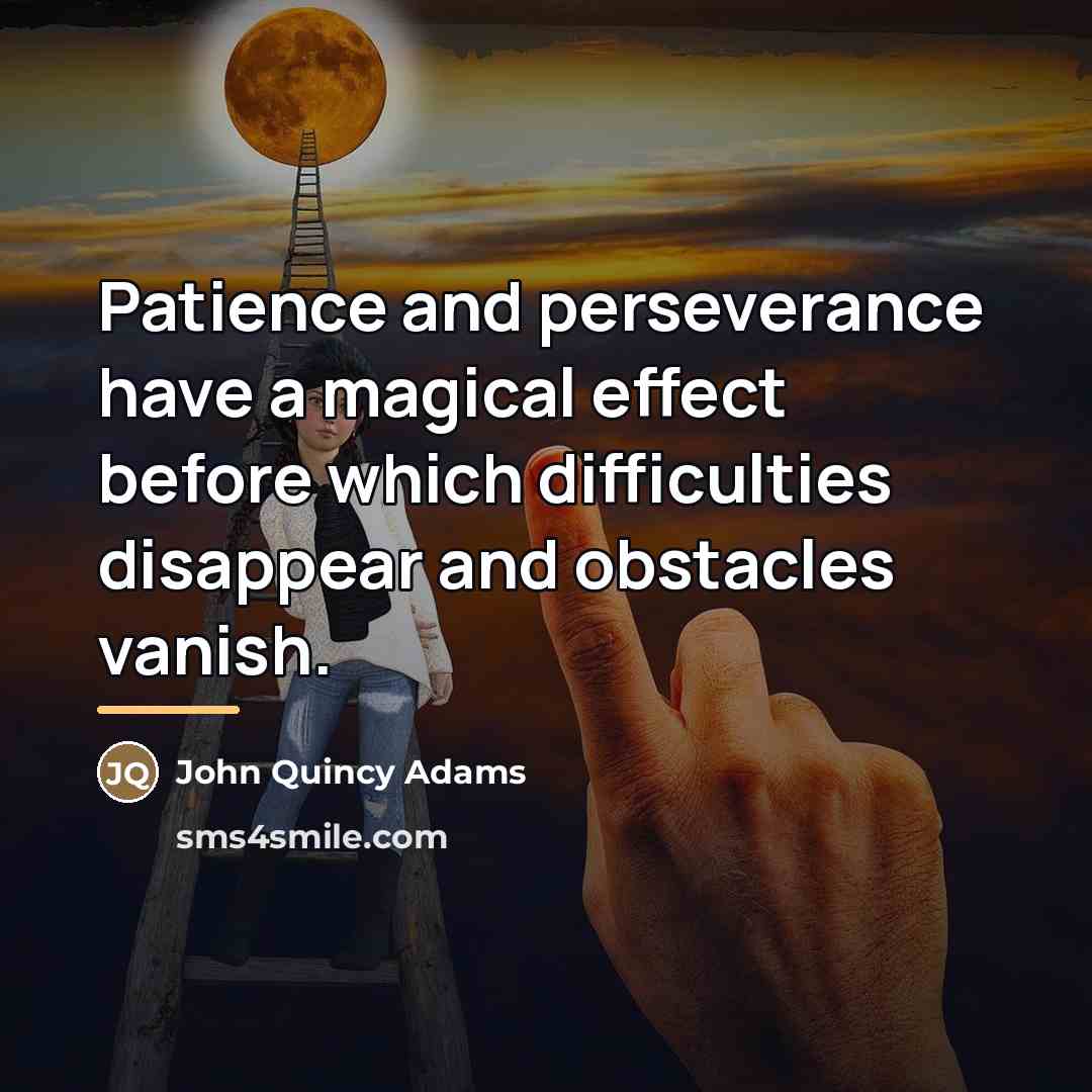 “Patience and perseverance have a magical effect before which difficulties…” quote by John Quincy Adams