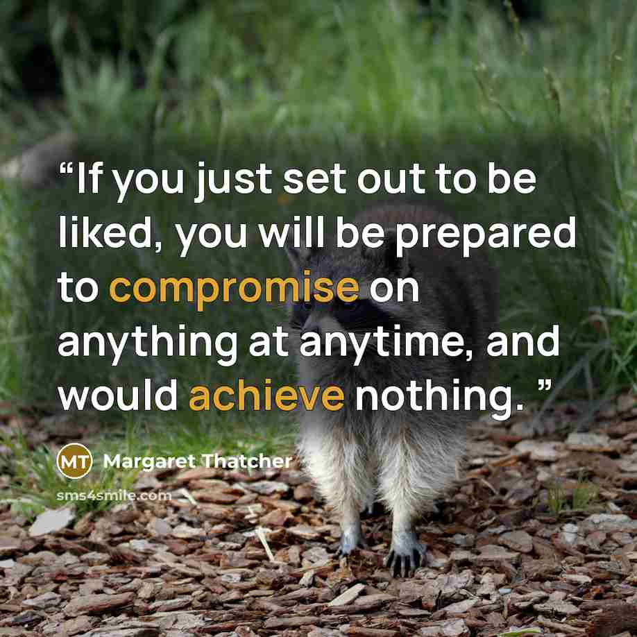 “If you just set out to be liked, you will be prepared to compromise on anything at anytime, and would achieve nothing.” quote by Margaret Thatcher