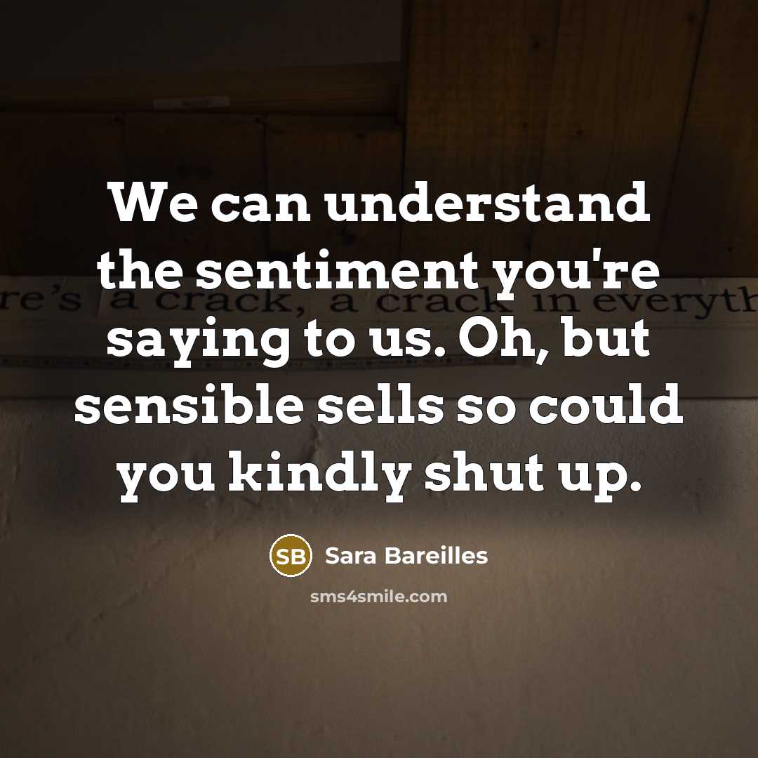“We can understand the sentiment you're saying to us. Oh, but sensible sells so could you kindly shut up.” quote by Sara Bareilles