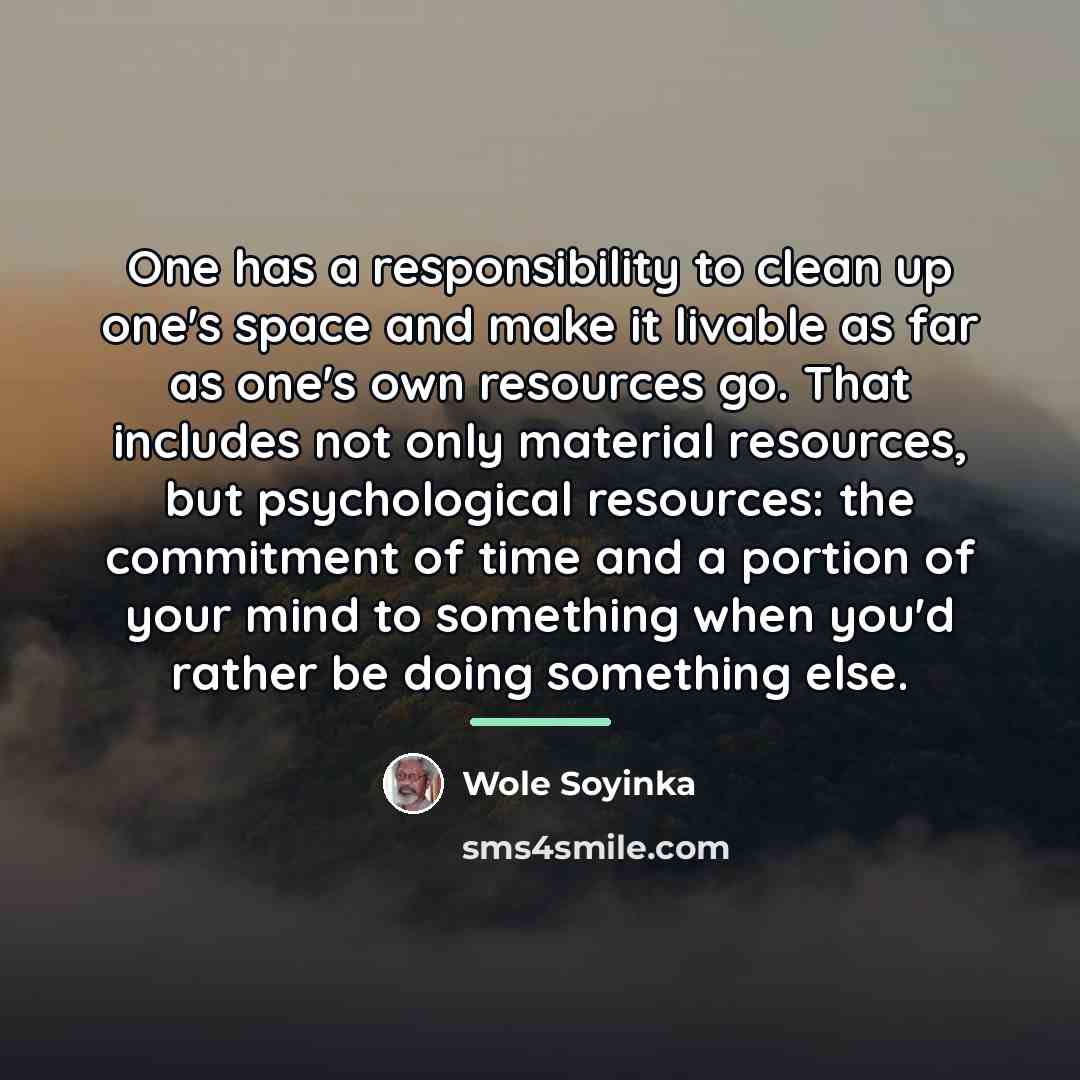 “One has a responsibility to clean up one's space and…” quote by Wole Soyinka