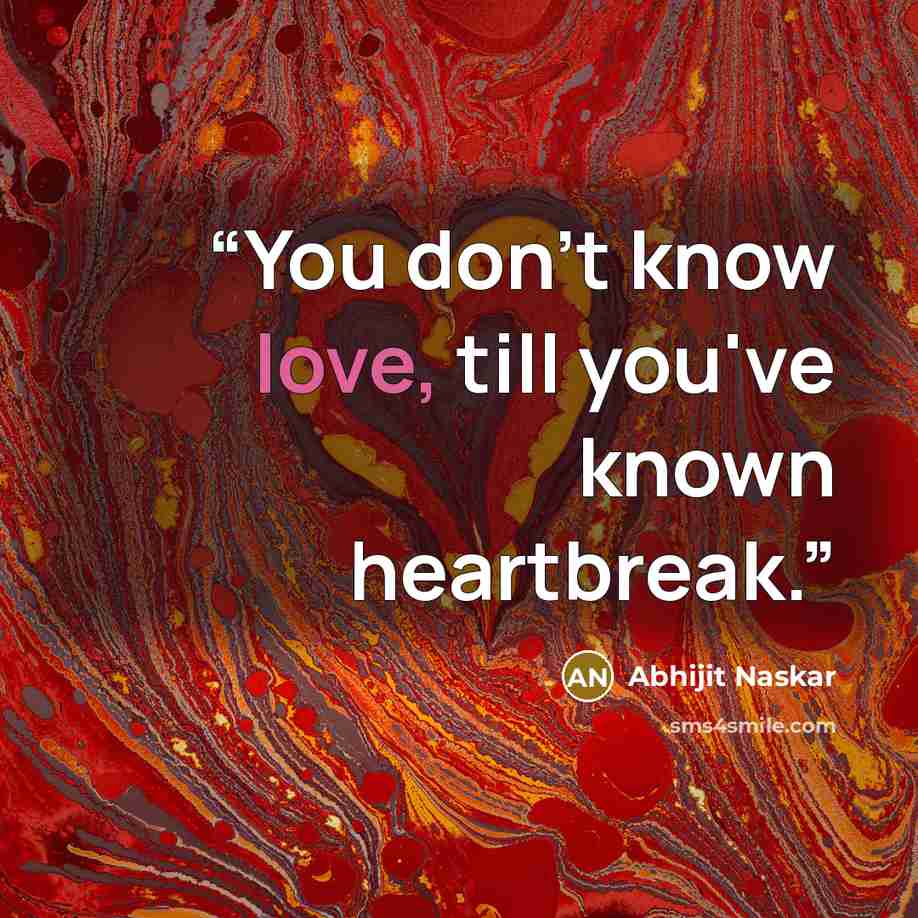 “You don't know love, till you've known heartbreak.” quote by Abhijit Naskar