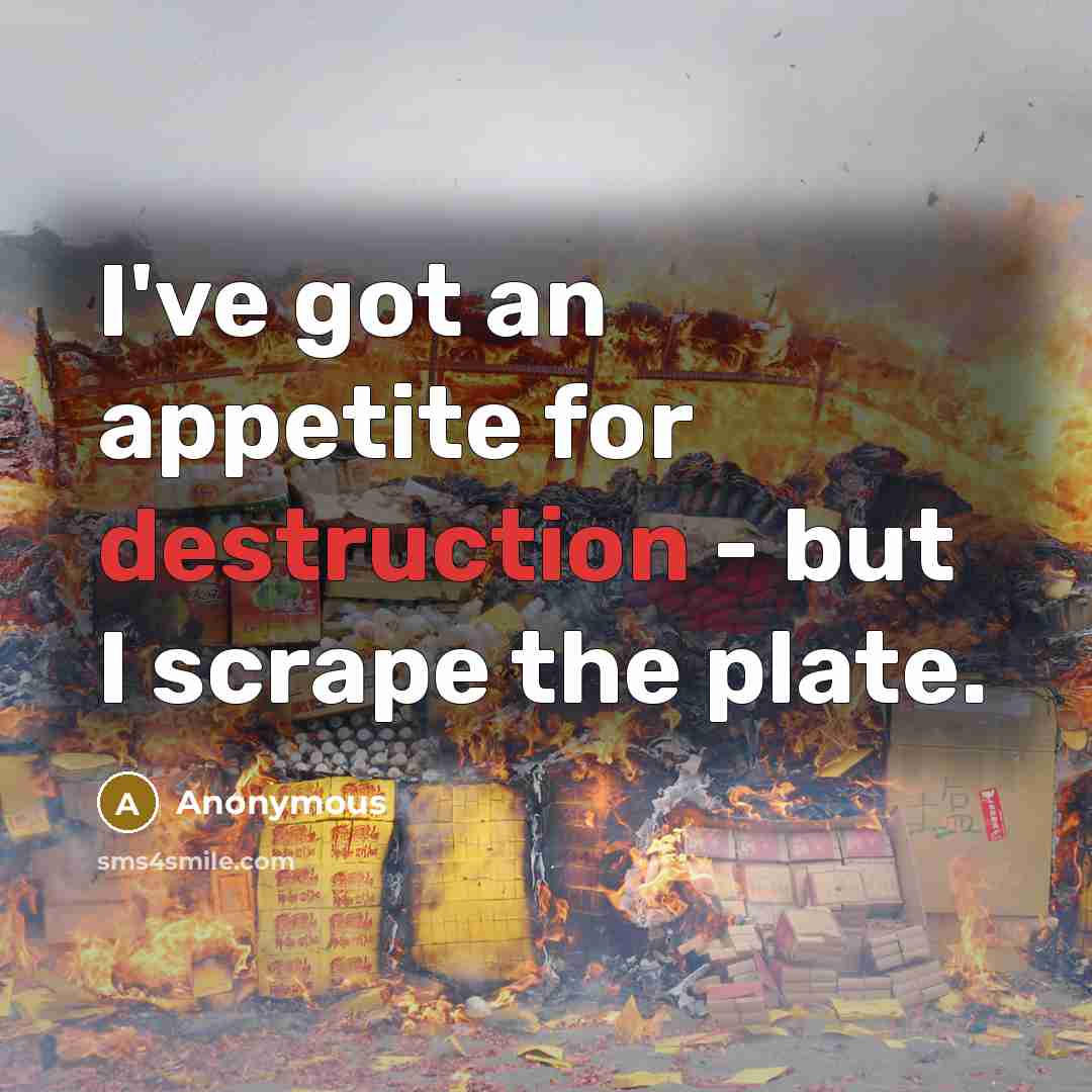 “I've got an appetite for destruction - but I scrape the plate.” quote by Anonymous