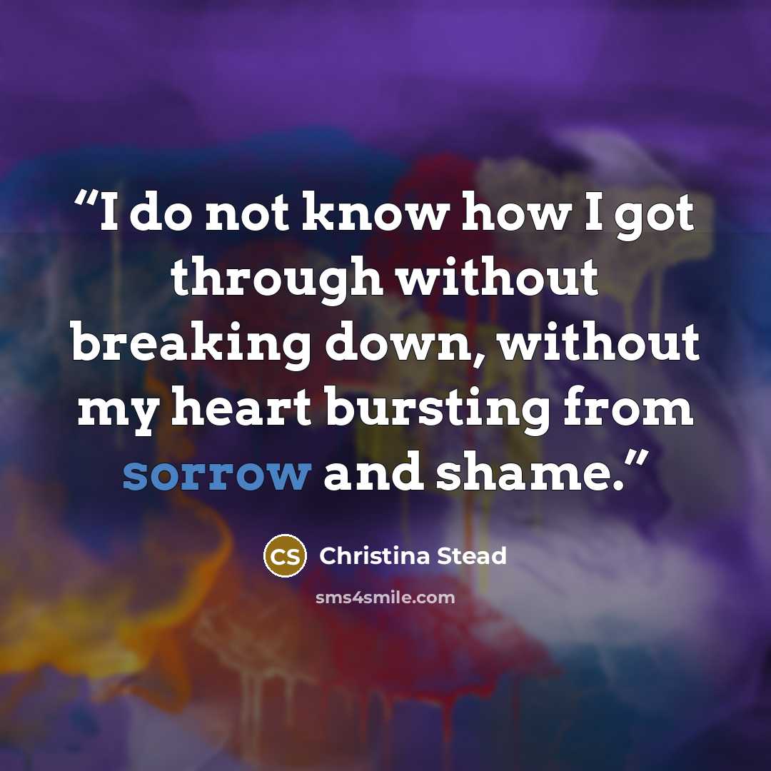 “I do not know how I got through without breaking down, without my heart bursting from sorrow and shame.” quote by Christina Stead