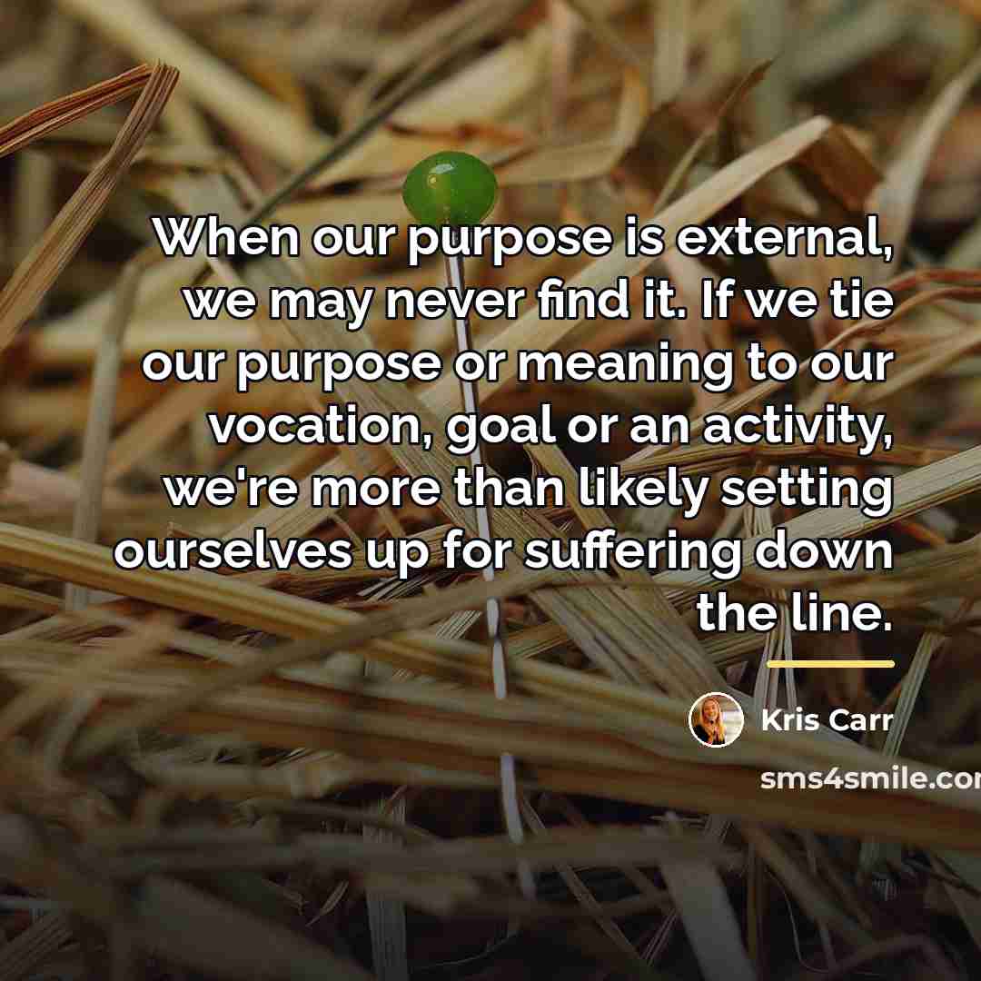 “When our purpose is external, we may never find it.…” quote by Kris Carr