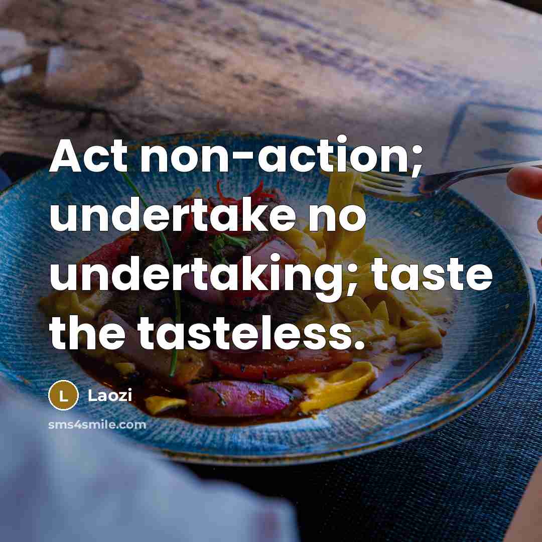 “Act non-action; undertake no undertaking; taste the tasteless.…” quote by Laozi