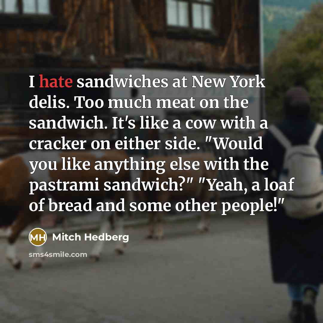 “I hate sandwiches at New York delis. Too much meat…” quote by Mitch Hedberg