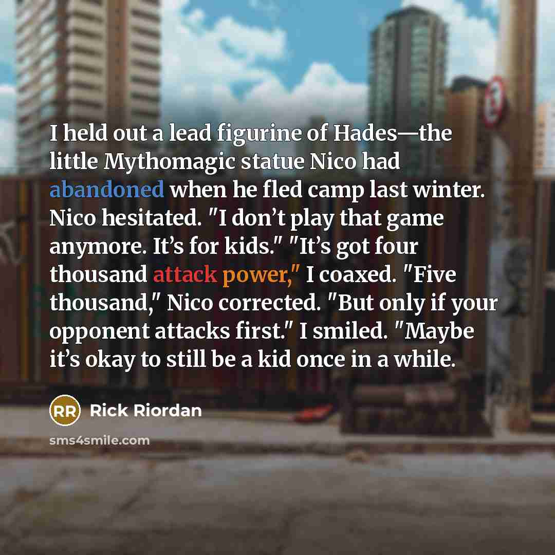 “I held out a lead figurine of Hades—the little Mythomagic…” quote by Rick Riordan