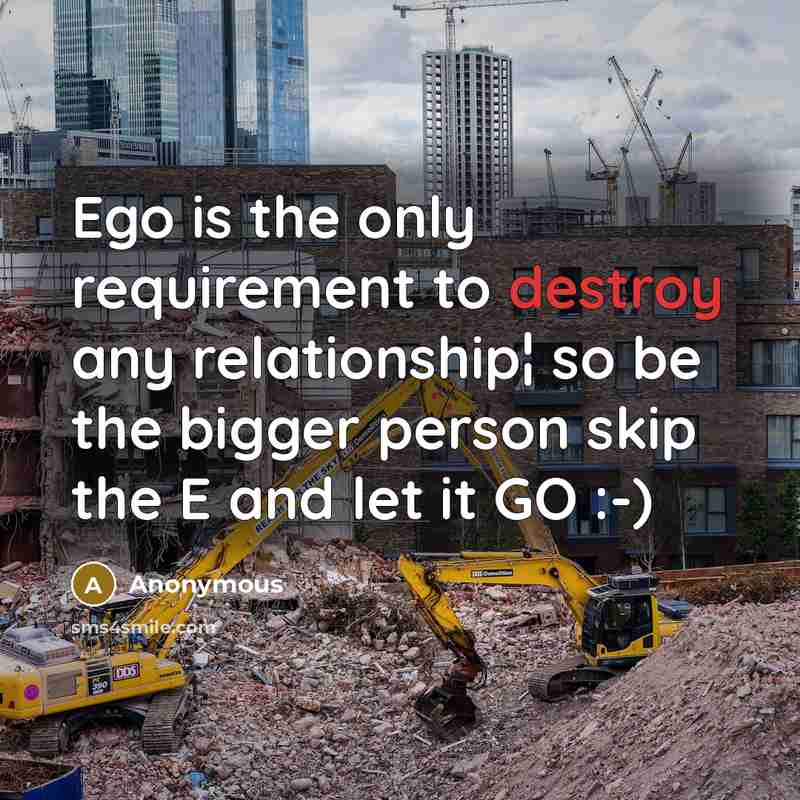 “Ego is the only requirement to destroy any relationship¦ so…” quote by Anonymous