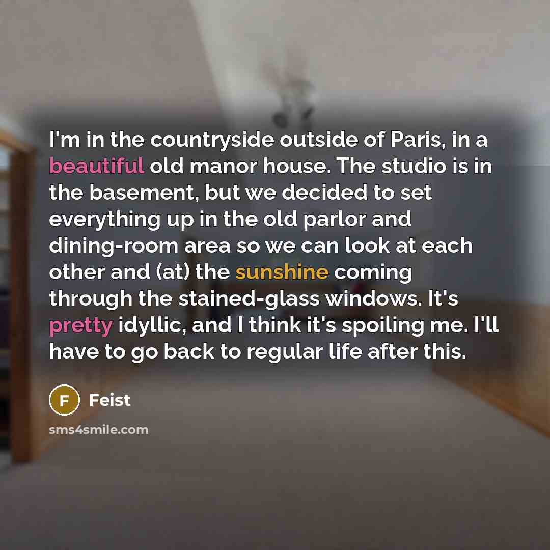 “I'm in the countryside outside of Paris, in a beautiful…” quote by Feist