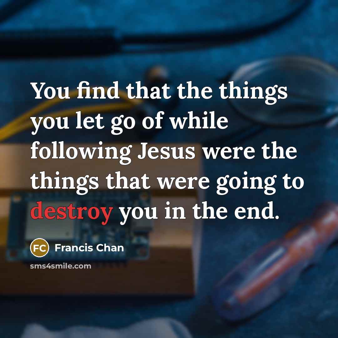 “You find that the things you let go of while following Jesus were the things that were going to destroy you in the end.” quote by Francis Chan