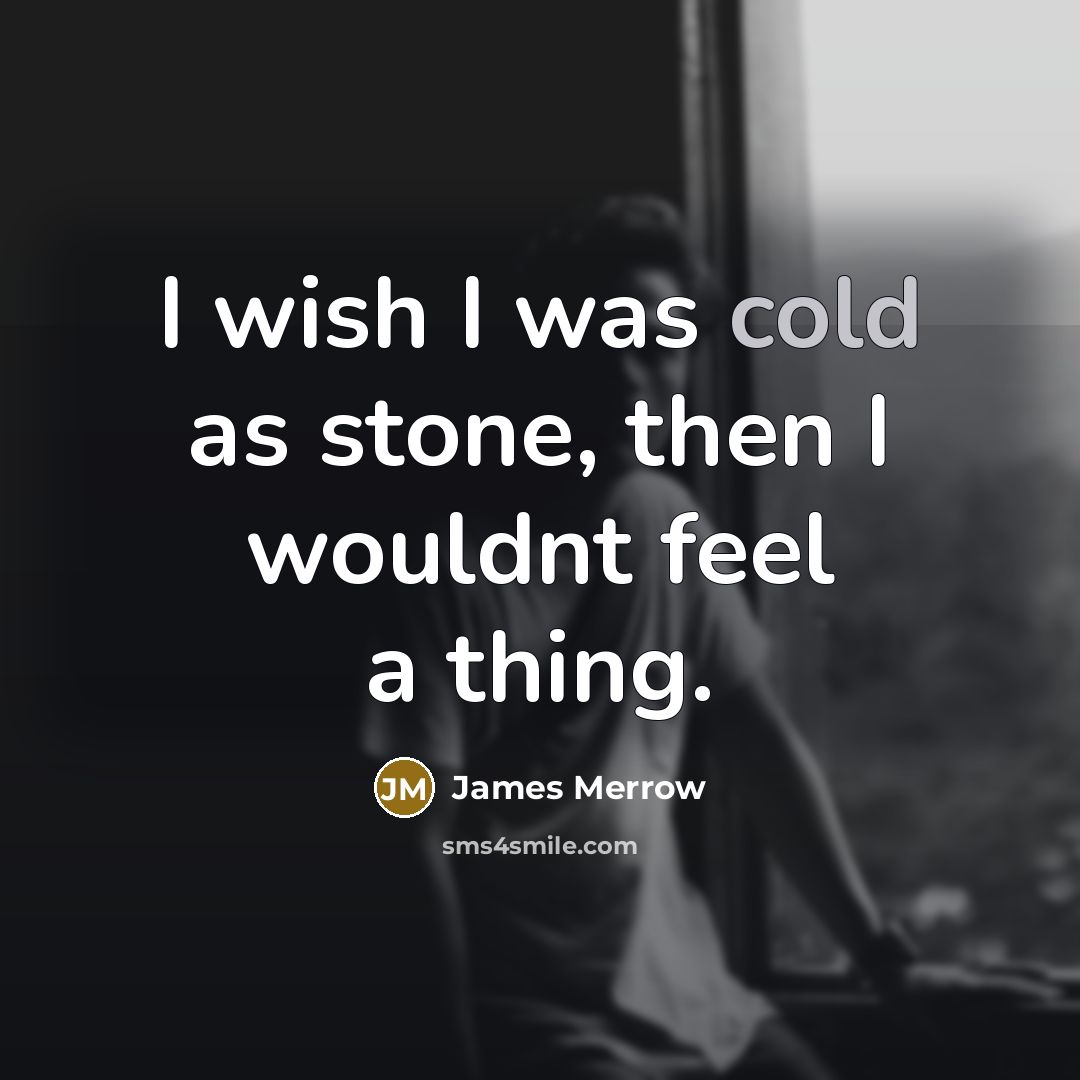 “I wish I was cold as stone, then I wouldnt…” quote by James Merrow