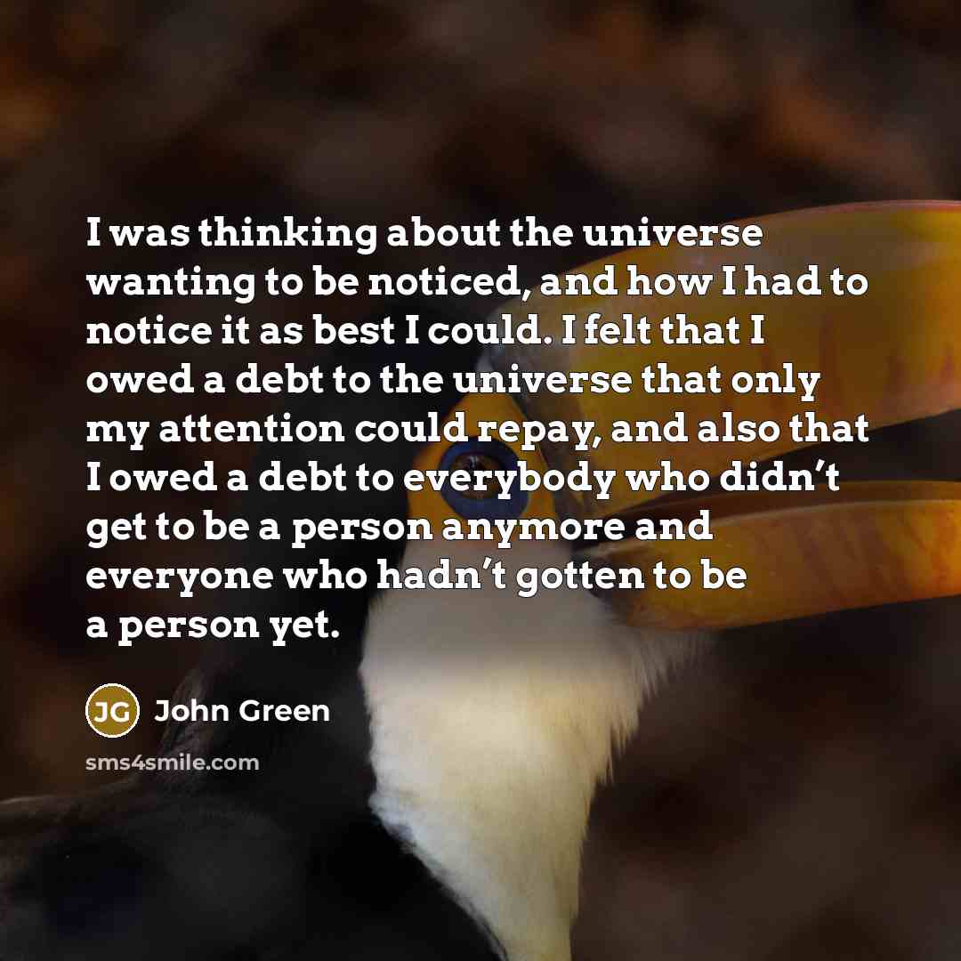 “I was thinking about the universe wanting to be noticed,…” quote by John Green